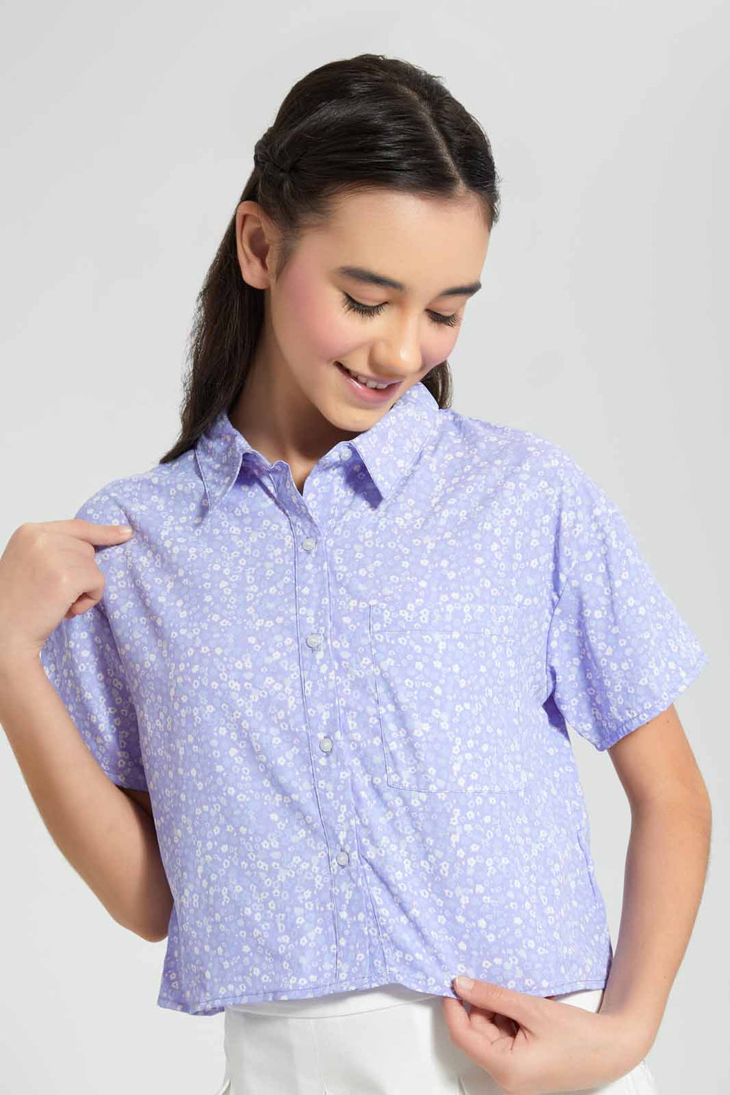Redtag-Assorted-Purple-Disty-Print-Crop-Shirt-Category:Blouses,-Colour:Assorted,-Filter:Senior-Girls-(9-to-14-Yrs),-GSR-Blouses,-New-In,-New-In-GSR,-Non-Sale,-S22D,-Section:Kidswear,-TBL-Senior-Girls-9 to 14 Years