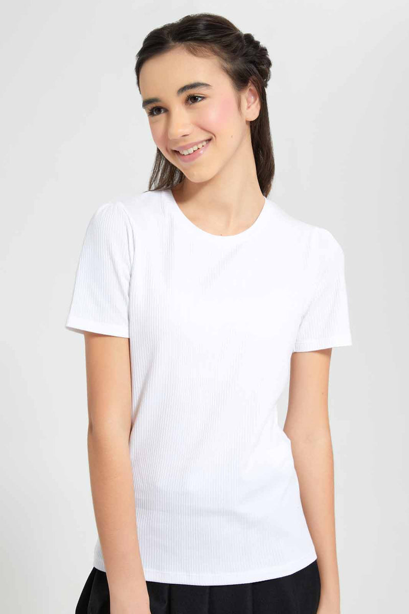 Redtag-Yellow-Rib-Puff-Sleeve-T-Shirt-Category:T-Shirts,-Colour:Yellow,-Filter:Senior-Girls-(9-to-14-Yrs),-GSR-T-Shirts,-New-In,-New-In-GSR,-Non-Sale,-S22D,-Section:Kidswear,-TBL-Senior-Girls-9 to 14 Years