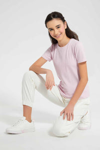 Redtag-Purple-Rib-Puff-Sleeve-T-Shirt-Category:T-Shirts,-Colour:Purple,-Filter:Senior-Girls-(9-to-14-Yrs),-GSR-T-Shirts,-New-In,-New-In-GSR,-Non-Sale,-S22D,-Section:Kidswear,-TBL-Senior-Girls-9 to 14 Years