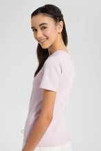 Load image into Gallery viewer, Redtag-Purple-Rib-Puff-Sleeve-T-Shirt-Category:T-Shirts,-Colour:Purple,-Filter:Senior-Girls-(9-to-14-Yrs),-GSR-T-Shirts,-New-In,-New-In-GSR,-Non-Sale,-S22D,-Section:Kidswear,-TBL-Senior-Girls-9 to 14 Years
