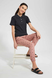 Redtag-Black-Polo-Rib-T-Shirt-Category:Blouses,-Colour:Black,-Filter:Senior-Girls-(9-to-14-Yrs),-GSR-Blouses,-New-In,-New-In-GSR,-Non-Sale,-S22D,-Section:Kidswear,-TBL-Senior-Girls-9 to 14 Years