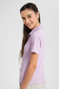 Redtag-Purple-Polo-Rib-T-Shirt-Category:Blouses,-Colour:Purple,-Filter:Senior-Girls-(9-to-14-Yrs),-GSR-Blouses,-New-In,-New-In-GSR,-Non-Sale,-S22D,-Section:Kidswear,-TBL-Senior-Girls-9 to 14 Years