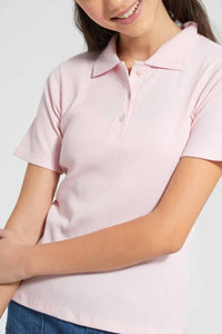 Redtag-Pink-Polo-Rib-T-Shirt-Category:Blouses,-Colour:Pink,-Filter:Senior-Girls-(9-to-14-Yrs),-GSR-Blouses,-New-In,-New-In-GSR,-Non-Sale,-S22D,-Section:Kidswear,-TBL-Senior-Girls-9 to 14 Years