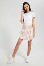 تنزيل الصورة على معرض الصور، Redtag-White/Pink-Plaid-Front-Wrap-Skirt-Skirts-Senior-Girls-9 to 14 Years
