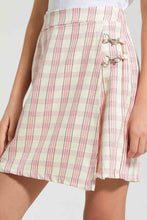 تنزيل الصورة على معرض الصور، Redtag-White/Pink-Plaid-Front-Wrap-Skirt-Skirts-Senior-Girls-9 to 14 Years
