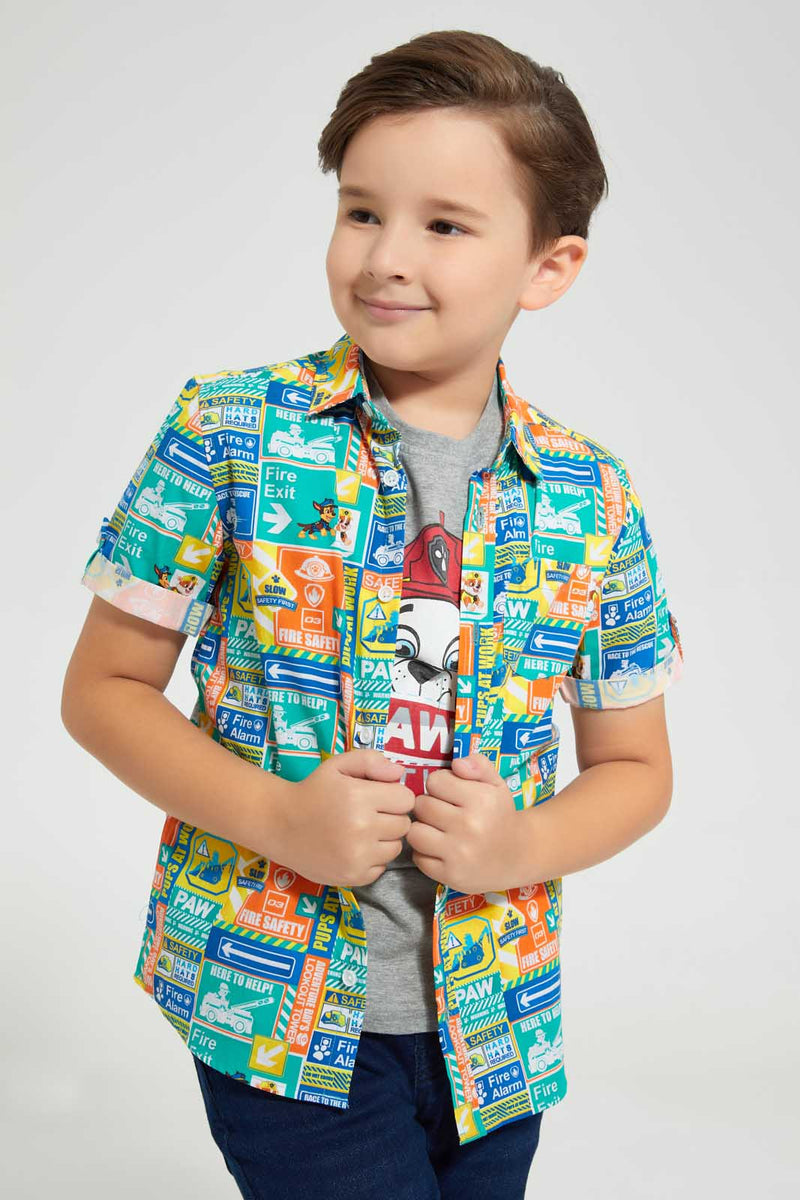 Redtag-Mint-Paw-Patrol-Shirt-And-T-Shirt-Set-Casual-Shirts-Boys-2 to 8 Years