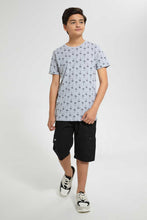 تنزيل الصورة على معرض الصور، Redtag-Grey-Allover-Print-T-Shirt-Graphic-T-Shirts-Senior-Boys-9 to 14 Years
