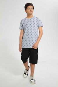 Redtag-Grey-Allover-Print-T-Shirt-Graphic-T-Shirts-Senior-Boys-9 to 14 Years