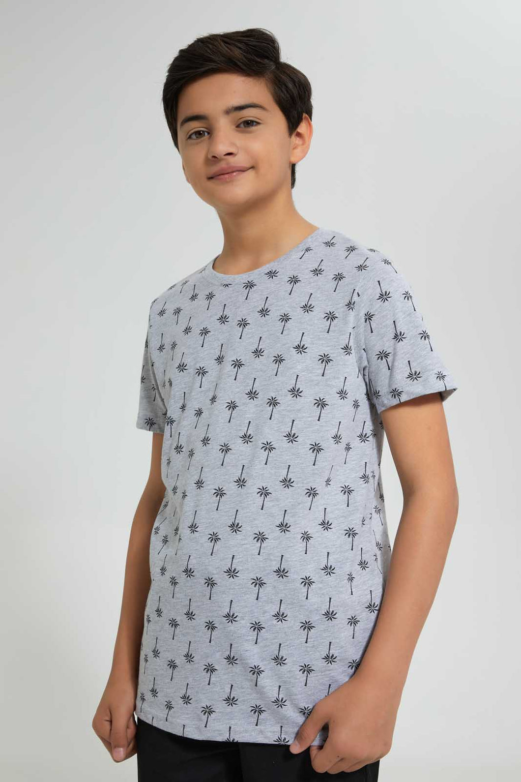 Redtag-Grey-Allover-Print-T-Shirt-Graphic-T-Shirts-Senior-Boys-9 to 14 Years