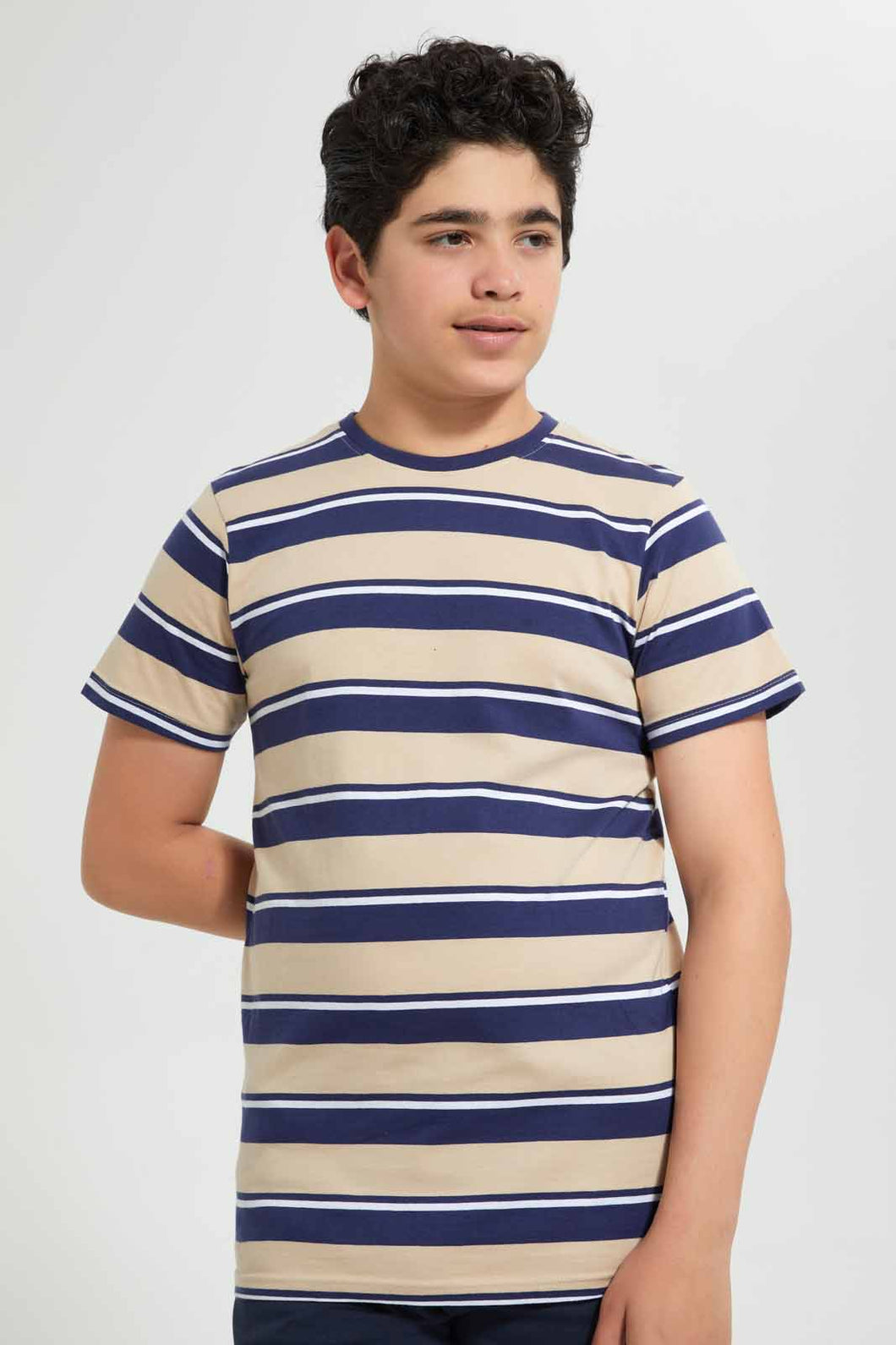 Redtag-Navy-Striped-T-Shirt-Striped-T-Shirts-Senior-Boys-9 to 14 Years