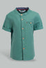 Redtag-Blue-Tshirt-With-Mandarin-Collar-Casual-Shirts-Infant-Boys-3 to 24 Months