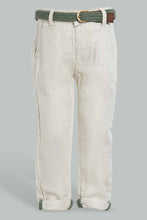 Load image into Gallery viewer, Redtag-Ecru-Lenin-Casual-Trousers-With-Belt-Chino-Trousers-Infant-Boys-3 to 24 Months
