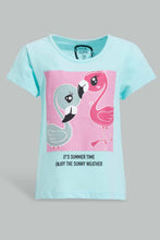 Load image into Gallery viewer, Redtag-Mint-Flamingo-Placement-Print-T-Shirt-Graphic-T-Shirts-Infant-Girls-3 to 24 Months
