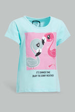 Load image into Gallery viewer, Redtag-Mint-Flamingo-Placement-Print-T-Shirt-Graphic-T-Shirts-Infant-Girls-3 to 24 Months
