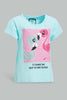 Redtag-Mint-Flamingo-Placement-Print-T-Shirt-Graphic-T-Shirts-Infant-Girls-3 to 24 Months