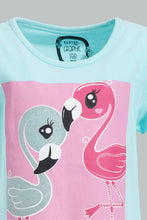 Load image into Gallery viewer, Redtag-Mint-Flamingo-Placement-Print-T-Shirt-Graphic-T-Shirts-Infant-Girls-3 to 24 Months
