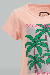 Redtag-Coral-Palm-Placement-Print-T-Shirt-Graphic-T-Shirts-Infant-Girls-3 to 24 Months