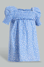 Load image into Gallery viewer, Redtag-Blue-Aop-Puff-Sleeves-Dress-Dresses-Infant-Girls-3 to 24 Months
