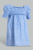 Redtag-Blue-Aop-Puff-Sleeves-Dress-Dresses-Infant-Girls-3 to 24 Months