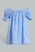 Load image into Gallery viewer, Redtag-Blue-Aop-Puff-Sleeves-Dress-Dresses-Infant-Girls-3 to 24 Months
