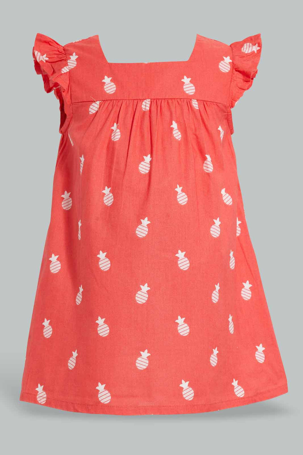 Redtag-Coral-Pineapple-Aop-Dress-Dresses-Infant-Girls-3 to 24 Months
