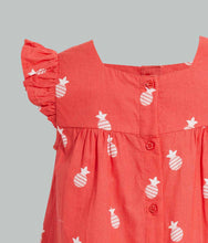تنزيل الصورة على معرض الصور، Redtag-Coral-Pineapple-Aop-Dress-Dresses-Infant-Girls-3 to 24 Months
