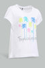 Redtag-White-Palm-Print-Placement-Print-T-Shirt-Graphic-T-Shirts-Infant-Girls-3 to 24 Months