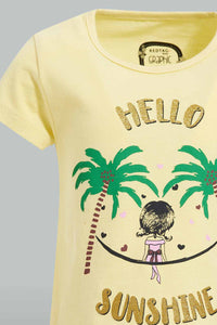 Redtag-Yellow-Girl-Placement-Print-T-Shirt-Graphic-T-Shirts-Infant-Girls-3 to 24 Months