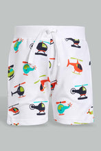 تنزيل الصورة على معرض الصور، Redtag-White-Printed-And-Navy-Active-Shorts-(2-Pack)-Active-Shorts-Infant-Boys-3 to 24 Months
