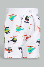 تنزيل الصورة على معرض الصور، Redtag-White-Printed-And-Navy-Active-Shorts-(2-Pack)-Active-Shorts-Infant-Boys-3 to 24 Months
