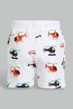 تنزيل الصورة على معرض الصور، Redtag-White-Printed-And-Navy-Active-Shorts-(2-Pack)-Active-Shorts-Infant-Boys-3 to 24 Months
