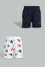 تنزيل الصورة على معرض الصور، Redtag-White-Printed-And-Navy-Active-Shorts-(2-Pack)-Active-Shorts-Infant-Boys-3 to 24 Months
