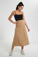 Load image into Gallery viewer, Redtag-Beige-A-Line-Elasticated-Waist-Ribbed-Skirt-Skirts-Women&#39;s-
