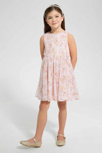 تنزيل الصورة على معرض الصور، Redtag-Peach-Pleated-Floral-Dress-Dresses-Girls-2 to 8 Years
