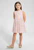 Redtag-Peach-Pleated-Floral-Dress-Dresses-Girls-2 to 8 Years