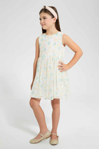 Redtag-White-Pleated-Floral-Dress-Dresses-Girls-2 to 8 Years