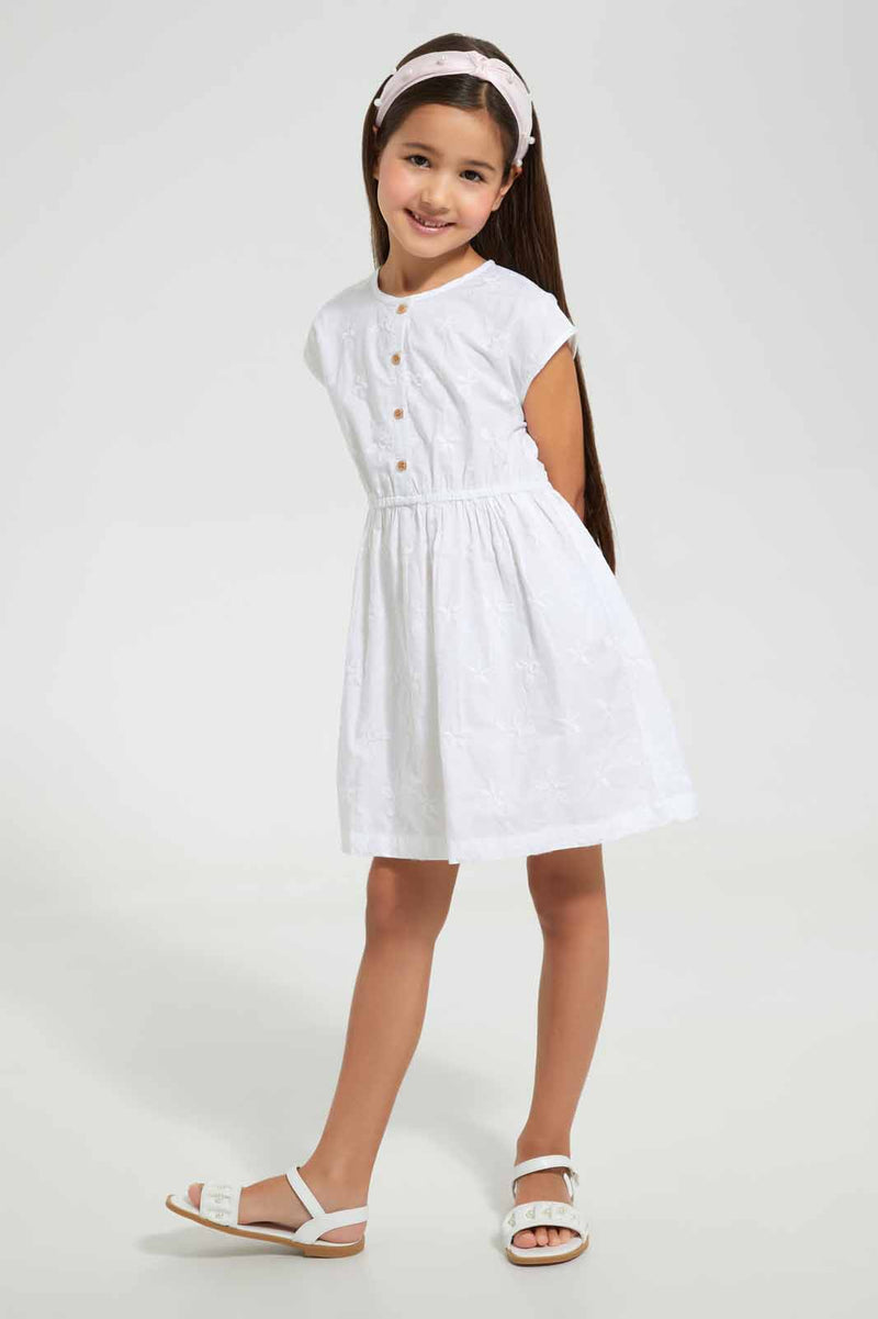 Redtag-White-Embroidered-Dress-Dresses-Girls-2 to 8 Years