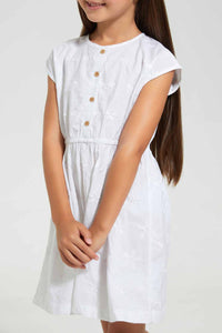 Redtag-White-Embroidered-Dress-Dresses-Girls-2 to 8 Years