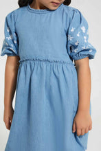 Load image into Gallery viewer, Redtag-Blue-Embroidered-Denim-Dress-Dresses-Girls-2 to 8 Years
