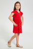 Redtag-Red-Button-Down-Dress-Dresses-Girls-2 to 8 Years