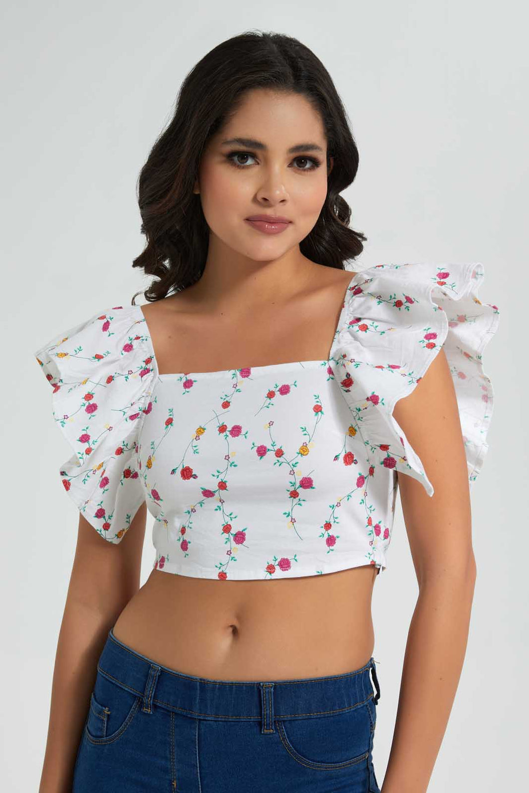 Redtag-Assorted-Printed-Square-Neck-Cropped-Stretch-Blouse-Blouses-Women's-