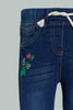 Redtag-Darkwash-Embroidered-Pullon-Denim-Jogger-Jeans-Jogger-Fit-Infant-Girls-3 to 24 Months