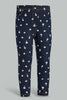 Redtag-Navy-Floral-Print-Knit-Jegging-Jeggings-Infant-Girls-3 to 24 Months