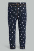 Redtag-Navy-Floral-Print-Knit-Jegging-Jeggings-Infant-Girls-3 to 24 Months