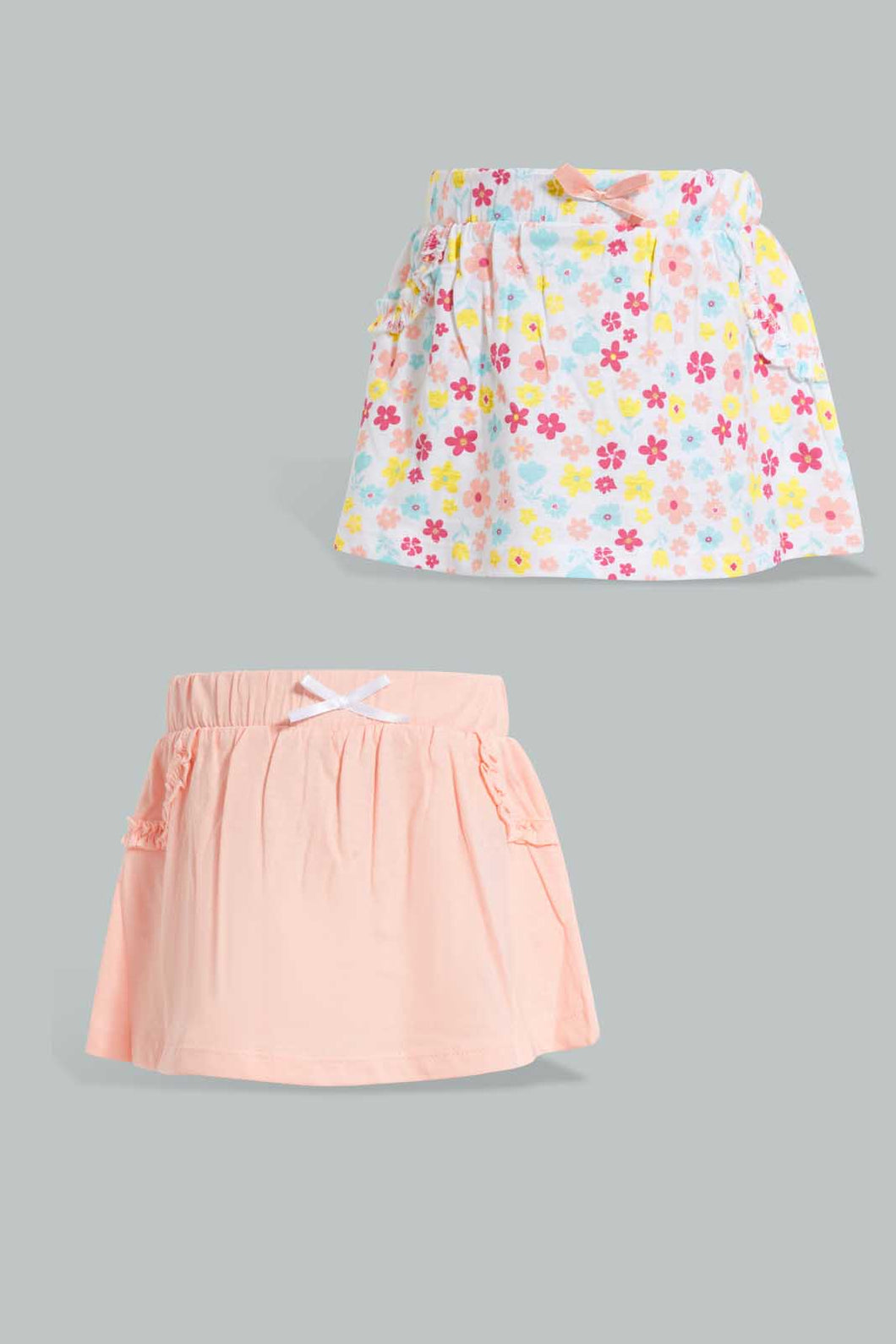 Redtag-Coral-Solid-And-Printed-2Pk-Knit-Skirt-Skirts-Infant-Girls-3 to 24 Months