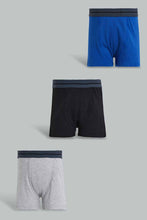 Load image into Gallery viewer, Redtag-Royal-Blue/Black/Grey-Mel-3-Pcs-Pack-Boxer-Short-Boxers-Senior-Boys-9 to 14 Years
