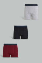 Load image into Gallery viewer, Redtag-Burgundy/Black/Grey-Mel-3-Pcs-Pack-Boxer-Short-365,-BSR-Boxers,-Category:Boxers,-Colour:Assorted,-ESS,-Filter:Senior-Boys-(9-to-14-Yrs),-New-In,-New-In-BSR-APL,-Non-Sale,-Section:Kidswear-Senior-Boys-9 to 14 Years
