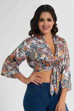 تنزيل الصورة على معرض الصور، Redtag-Bright-Floral-Printed-Tie-Front-Top-Tops-Women&#39;s-

