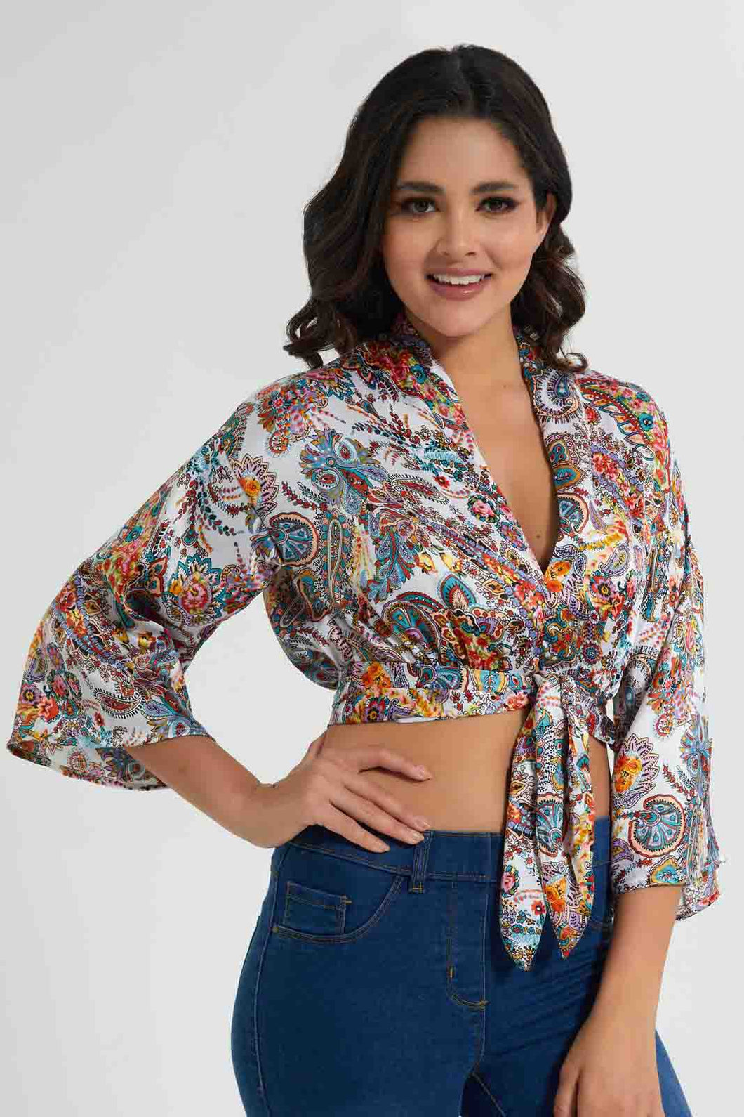 Redtag-Bright-Floral-Printed-Tie-Front-Top-Tops-Women's-