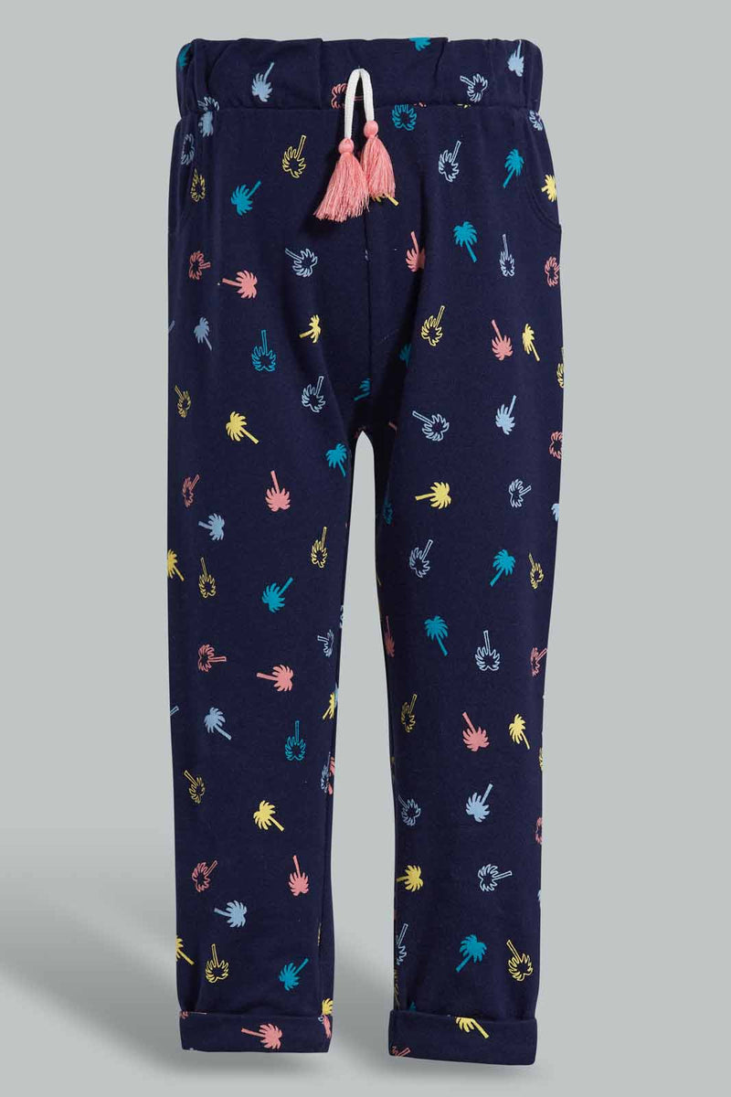 Redtag-Navy-Flamingo-Aop-Active-Pant-Active-Pants-Infant-Girls-3 to 24 Months